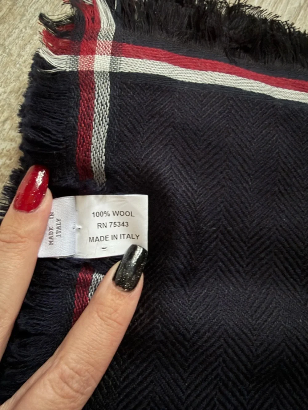 F&F Black Scarf with Red and White Trim